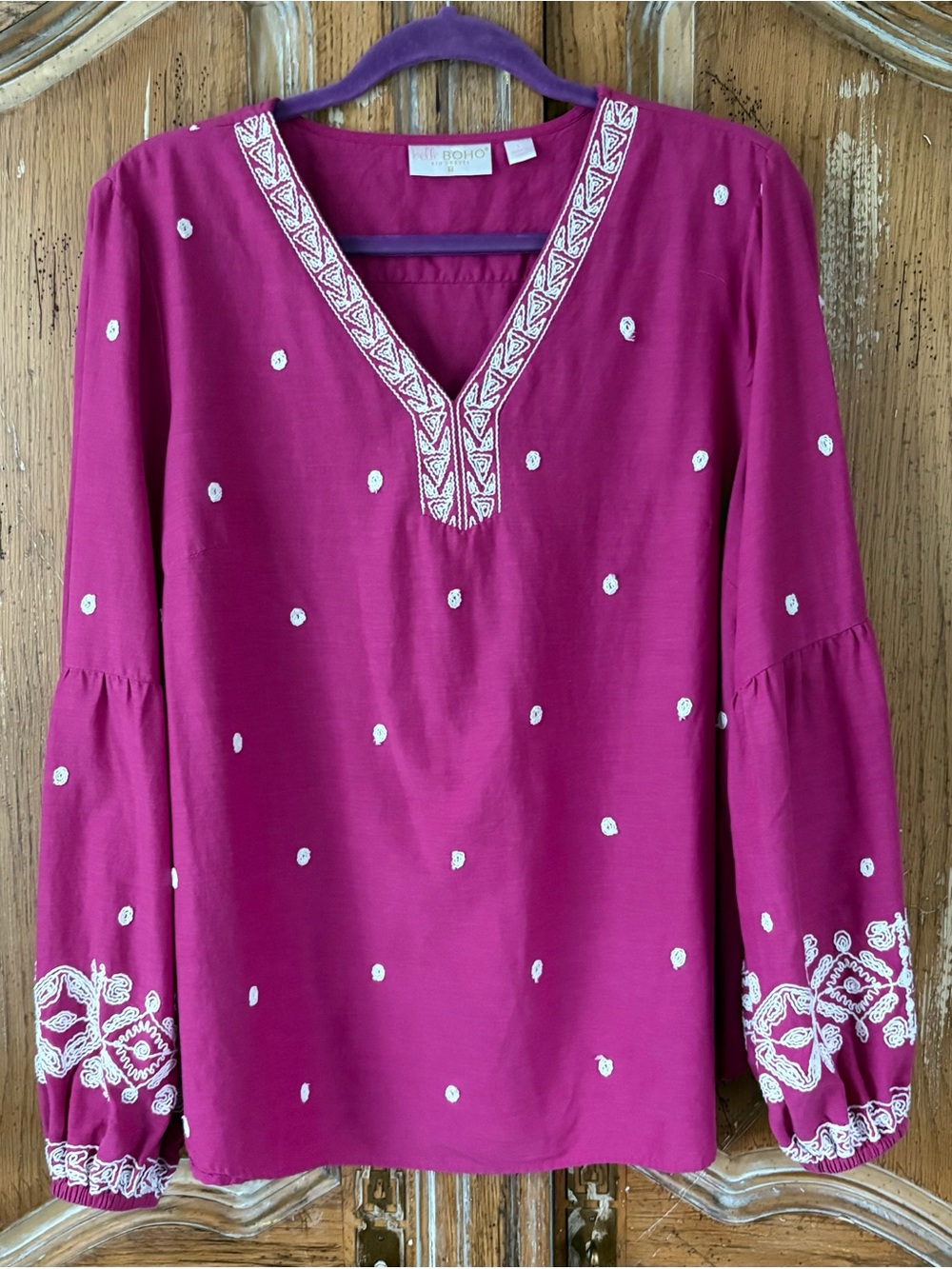 Belle Boho by Kim Gravel Embroidered
Tunic Blouse Magenta Pink Size L